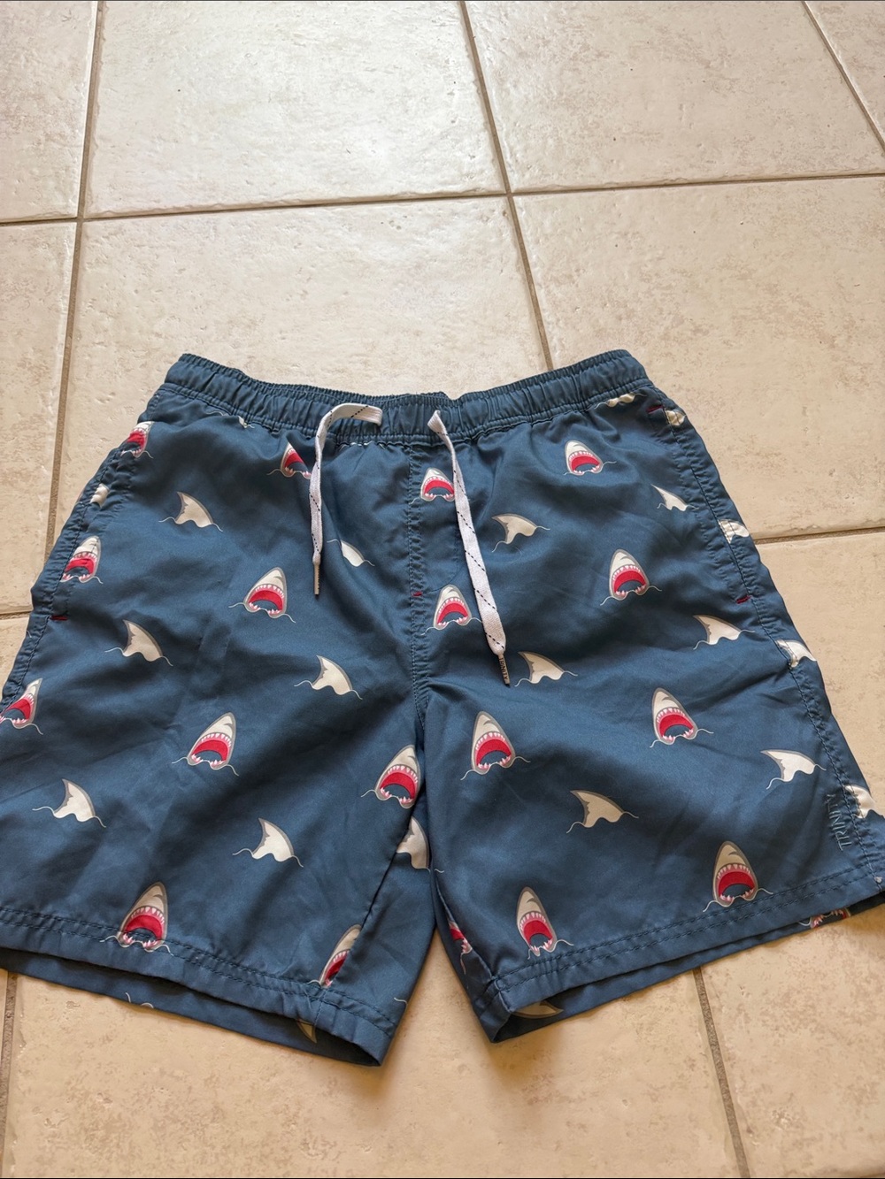 Trinity Navy Shark Print Men’s Swim Trunks